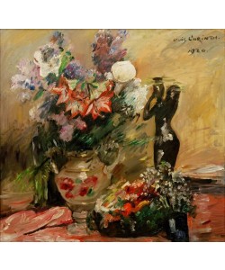 Lovis Corinth, Blumenstillleben (Kalla und Flieder mit Bronzefigur)