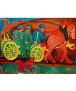 Ernst Ludwig Kirchner, Pferdegespann mit drei Bauern