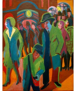 Ernst Ludwig Kirchner, Straße mit Passanten bei Nachtbeleuchtung