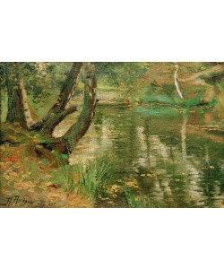 Anatolij Fedorovich Andronov, Sommerliche Flusslandschaft mit Bäumen