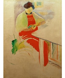 August Macke, Frau mit roter Schürze auf Balkon (Elisabeth)