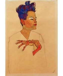 Egon Schiele, Selbstporträt mit an die Brust gelegten Händen