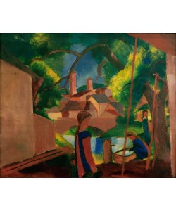 August Macke, Kinder am Brunnen mit Stadt im Hintergrund
