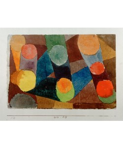 Paul Klee, abstract, farbige Kreise durch Farbbänder verbunden