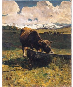 Giovanni Segantini, Brown cow at a trough