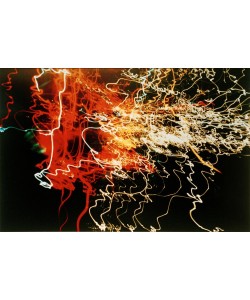 Laszlo Moholy-Nagy, Ohne Titel (Auto headlights white, orange and red, traffic squiggles)