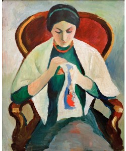 August Macke, Stickende Frau am Sessel: Porträt der Frau des Künstlers