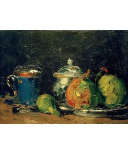 Paul Cézanne, Zuckerdose, Birnen und blaue Tasse