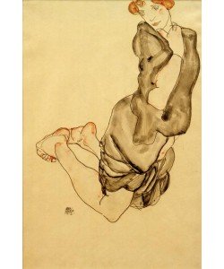 Egon Schiele, Kniende Wally mit grauem Kleid