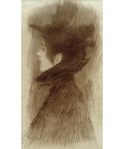 Gustav Klimt, Mädchen mit Hut und Cape im Profil 