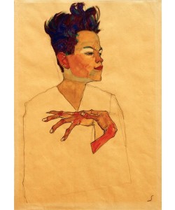 Egon Schiele, Selbstporträt mit an die Brust gelegten Händen