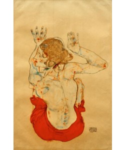 Egon Schiele, Sitzender weiblicher Rückenakt mit rotem Rock