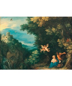 Jan Brueghel der Ältere, Ruhe auf der Flucht mit Tivoli-Tempel