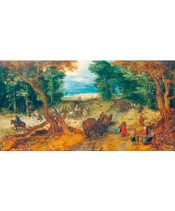 Jan Brueghel der Ältere, Waldstraße mit Reisenden