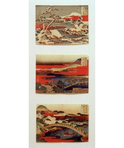 Katsushika Hokusai, Schnee, Mond und Blumen in schönen Landschaften