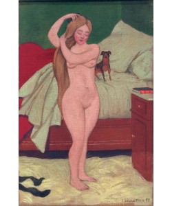 Felix Vallotton, Weiblicher Akt, sich kämmend, Interieur