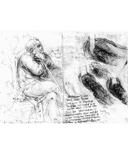 Leonardo da Vinci, Darstellung von Wasserwirbeln und Studie eines alten, sinnenden Mannes
