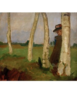 Paula Modersohn-Becker, Mädchen mit Hut zwischen Birkenstämmen