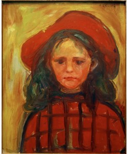 Edvard Munch, Mädchen mit rotkariertem Kleid und rotem Hut 