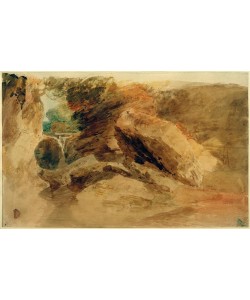 JOSEPH MALLORD WILLIAM TURNER, Rocks under a Cliff, with a Stream Falling into Narrow Channel