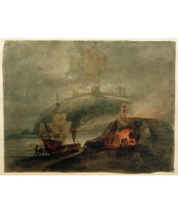 JOSEPH MALLORD WILLIAM TURNER, Llanstephan Castle by Moonlight, with a Kiln in the Foreground