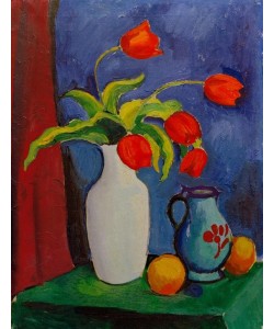 August Macke, Rote Tulpen in weißer Vase