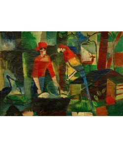 August Macke, Frau mit Papagei in einer Landschaft