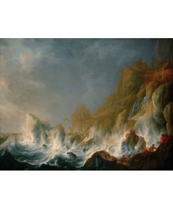 Simon de Vlieger, Schiffbruch im Seesturm an einer Felsenküste
