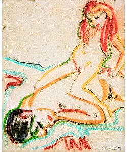 Ernst Ludwig Kirchner, Liegender nackter Mann mit Kind auf dem Rücken
