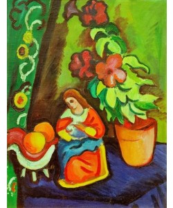 August Macke, Stilleben mit Madonna, Petunie und Äpfeln