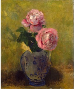 Odilon Redon, Vase de roses sur fond vert