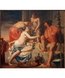 Caesar Boetius van Everdingen, Der thronende Bacchus – Nymphen reichen Bacchus Wein und Fr