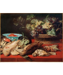 Frans Snyders, Stilleben – Korb mit Trauben, Vögel und Erdbeeren