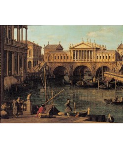 Giovanni Antonio Canaletto, Capriccio mit dem Ponte di Rialto in Venedig nach dem Entwu