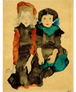 Egon Schiele, Zwei kauernde kleine Mädchen