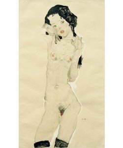 Egon Schiele, Schwarzhaariger Mädchenakt, stehend