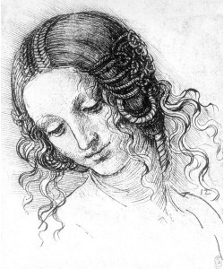 Leonardo da Vinci, Studienblatt mit weiblichem Kopf (Leda)