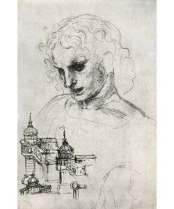 Leonardo da Vinci, Kopf des Apostels Jakobus d. Ä. und Architekturstudien