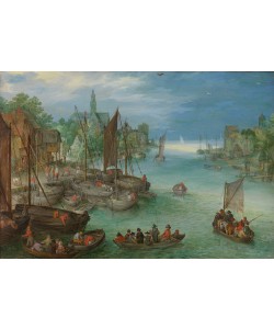 Jan Brueghel der Ältere, Ansicht einer Stadt an einem Fluss