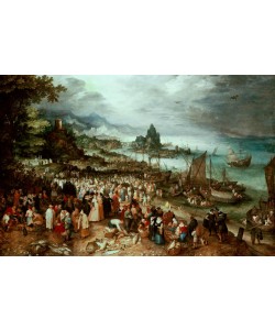 Jan Brueghel der Ältere, Seehafen mit der Predigt Christi