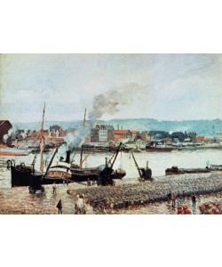 Camille Pissarro, Entladen der Fässer, Quai de Bourse in Rouen, Regenwetter
