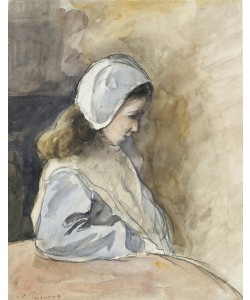 Camille Pissaro, Jeanne-Rachel Pissarro seated at a table