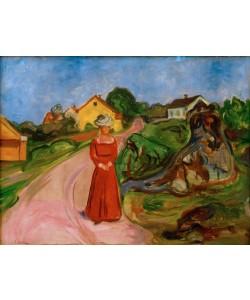 Edvard Munch, Frau in rotem Kleid (Straße in Åsgårdstrand)