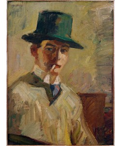 Hermann Stenner, Selbstbildnis mit hohem Hut und Zigarette