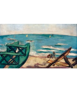 Max Beckmann, Strand mit Boot und Liegestuhl