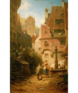 Carl Spitzweg, Gratulant überreicht Blumenbouquet (Der ewige Hochzeiter)