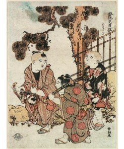 Katsushika Hokusai, Drei Kinder im Garten spielend