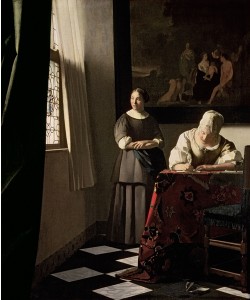 Jan Vermeer, Lady writing a letter with her Maid, c.1670 (oil on canvas)