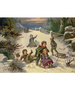 Greben, Sledging & Snowballing, 19th century (Oleograph)