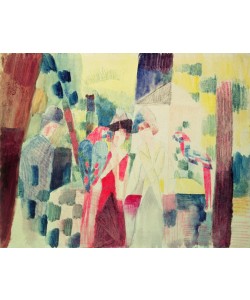 August Macke, Two Women and a Man with Parrots, 20th century